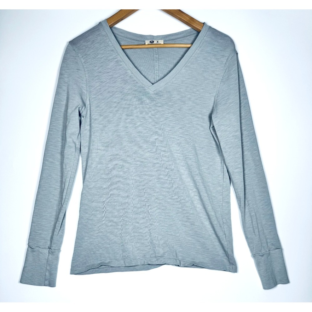 American Giant Supima Cotton T Shirt Womens Small Gray Blue V Neck Made in USA